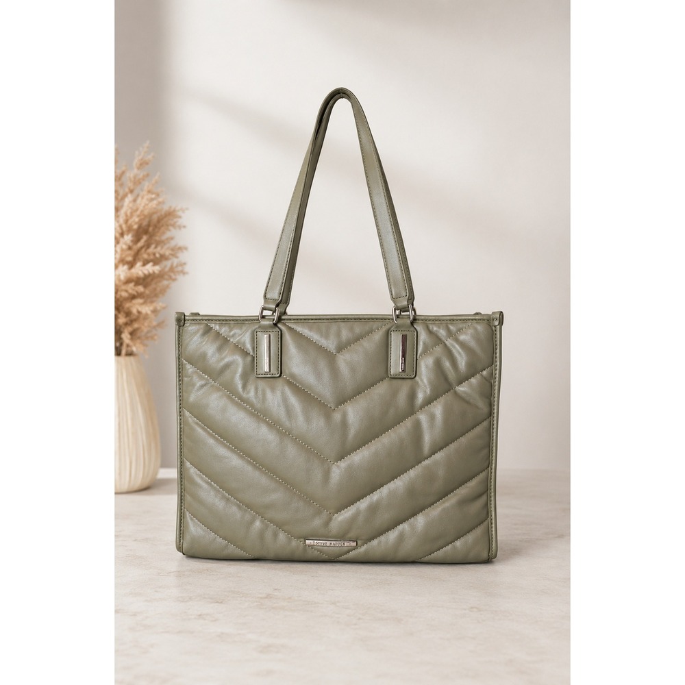 Steve Madden Quilted Tote Bag Sage Green Oversized Shoulder Purse Carryall